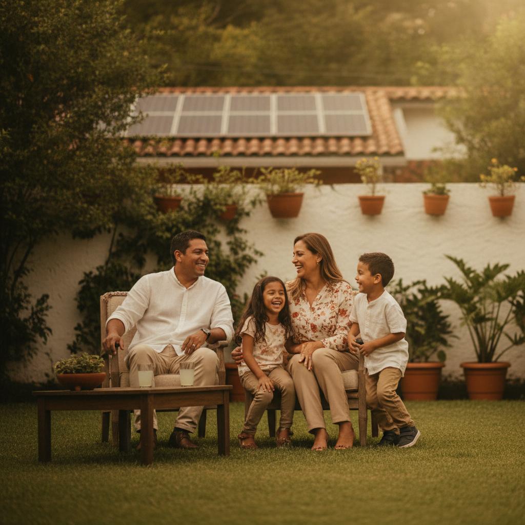 Familia colombiana con sistema solar instalado en su hogar